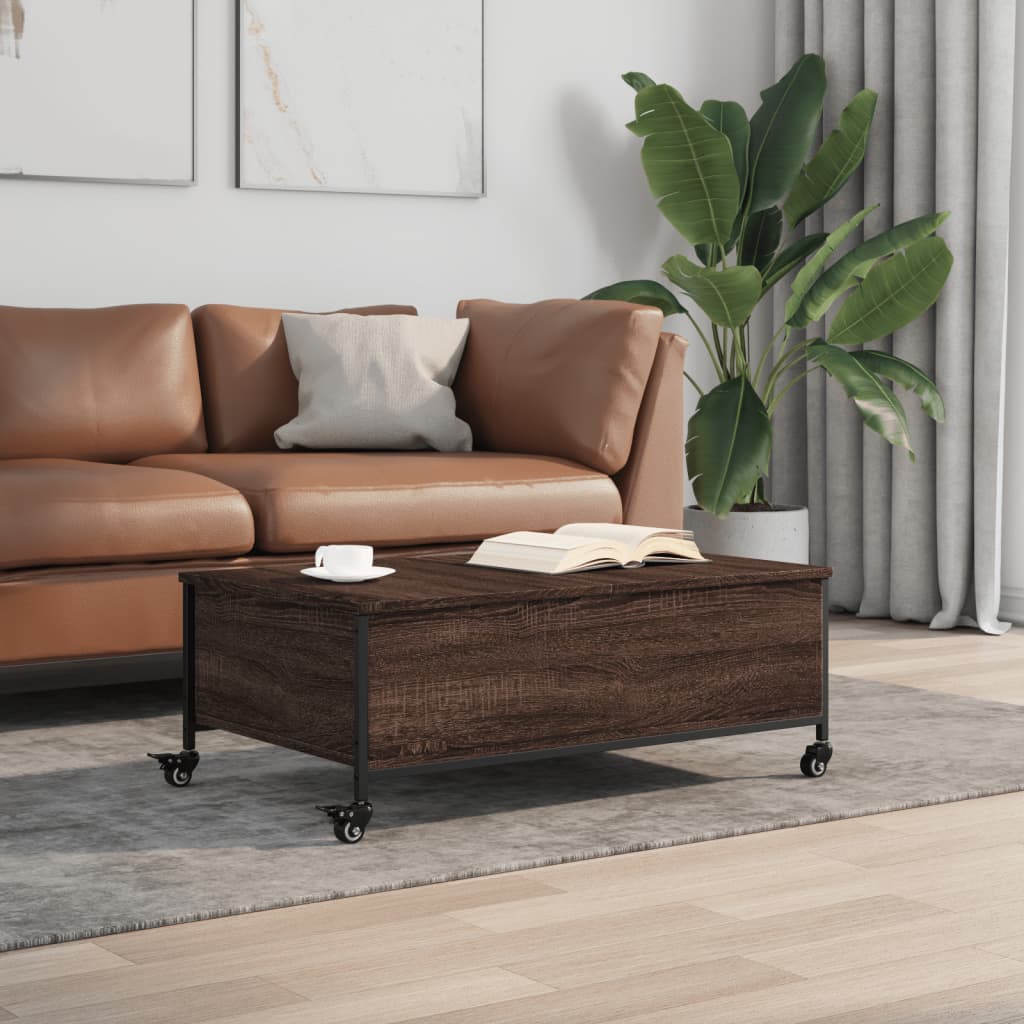 Sofabord med hjul brun eg 91x55x34 cm træmateriale