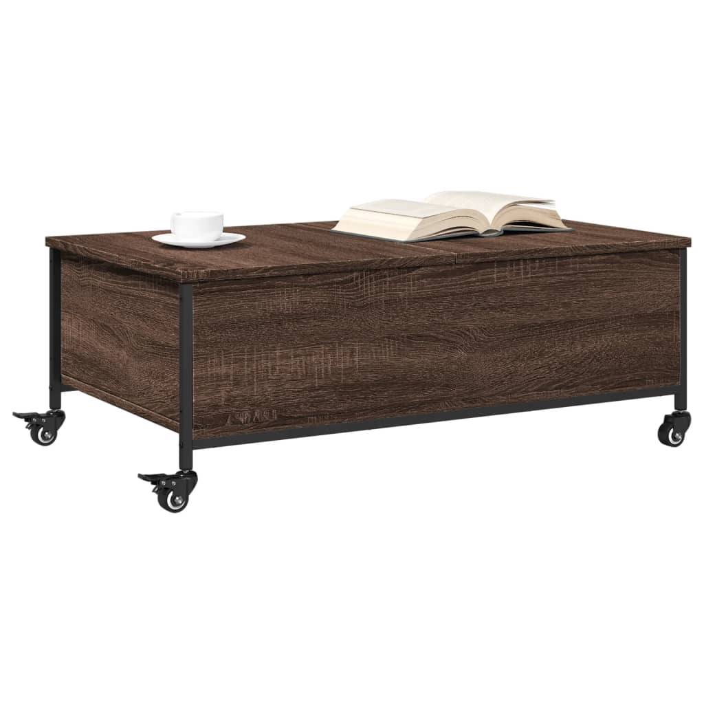 Sofabord med hjul brun eg 91x55x34 cm træmateriale