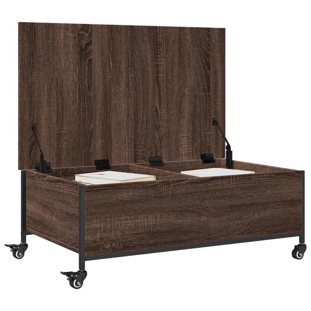 Sofabord med hjul brun eg 91x55x34 cm træmateriale
