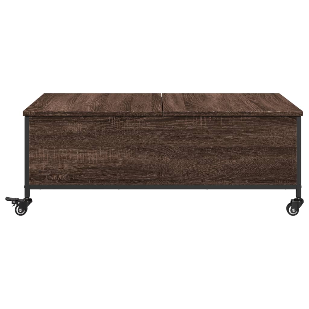 Sofabord med hjul brun eg 91x55x34 cm træmateriale