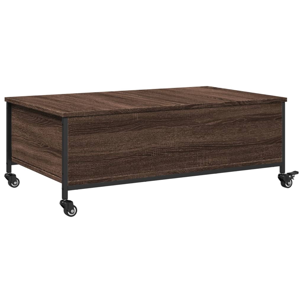 Sofabord med hjul brun eg 91x55x34 cm træmateriale