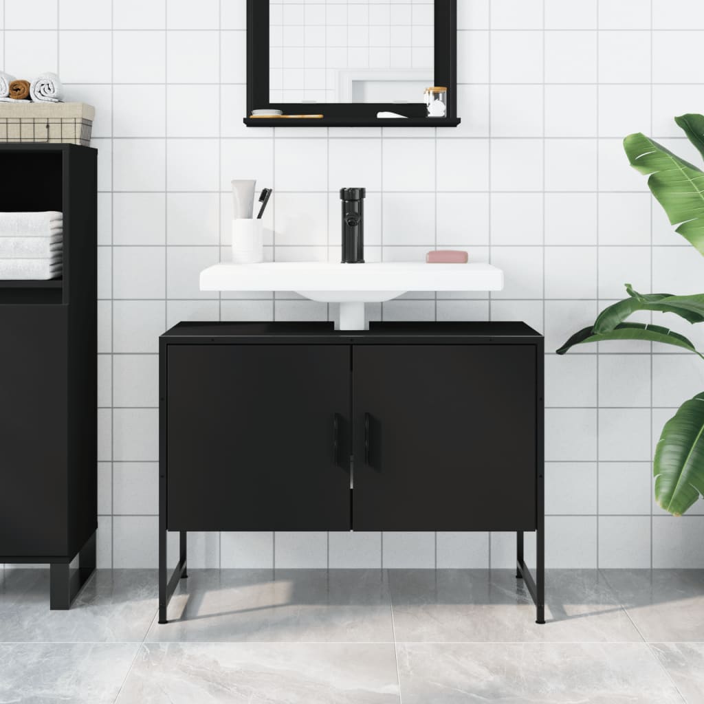 Håndvask Skab Sort 80x33x60 cm Træ Materiale