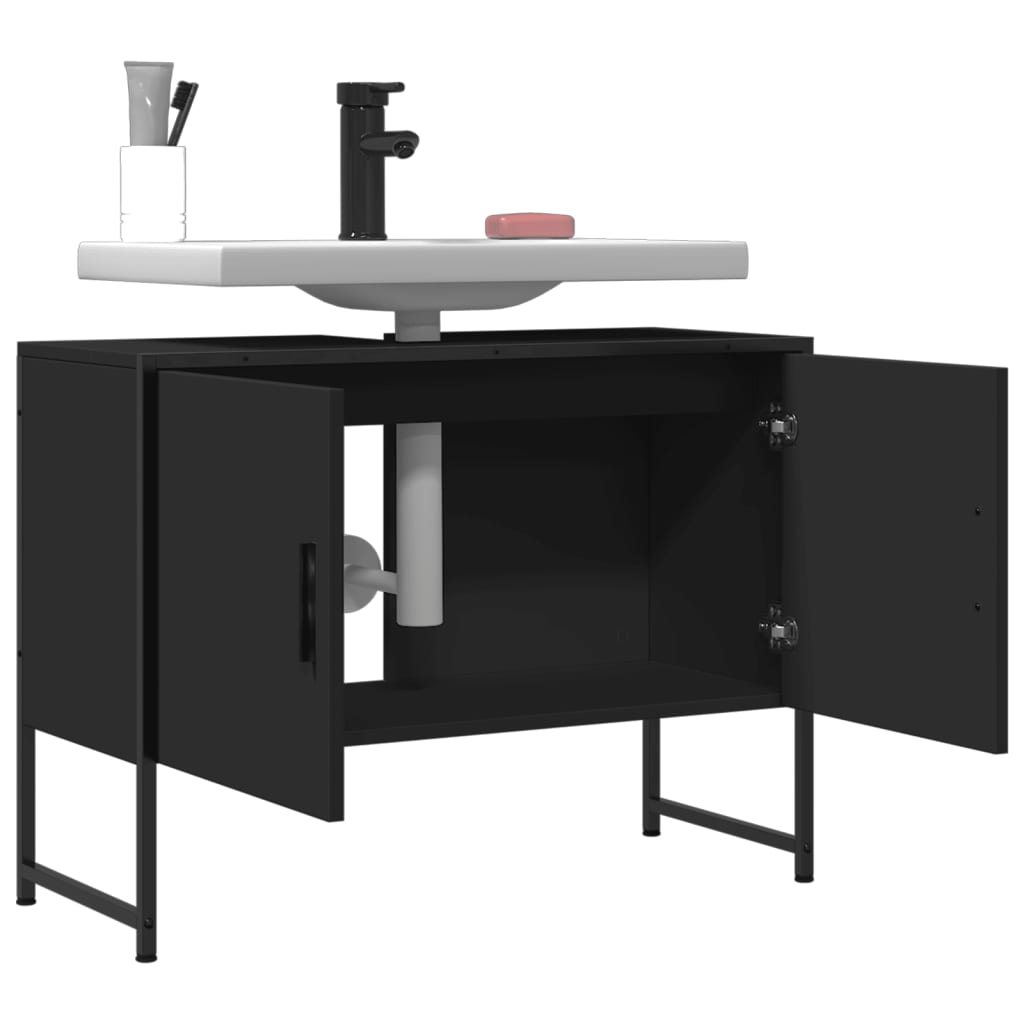 Håndvask Skab Sort 80x33x60 cm Træ Materiale