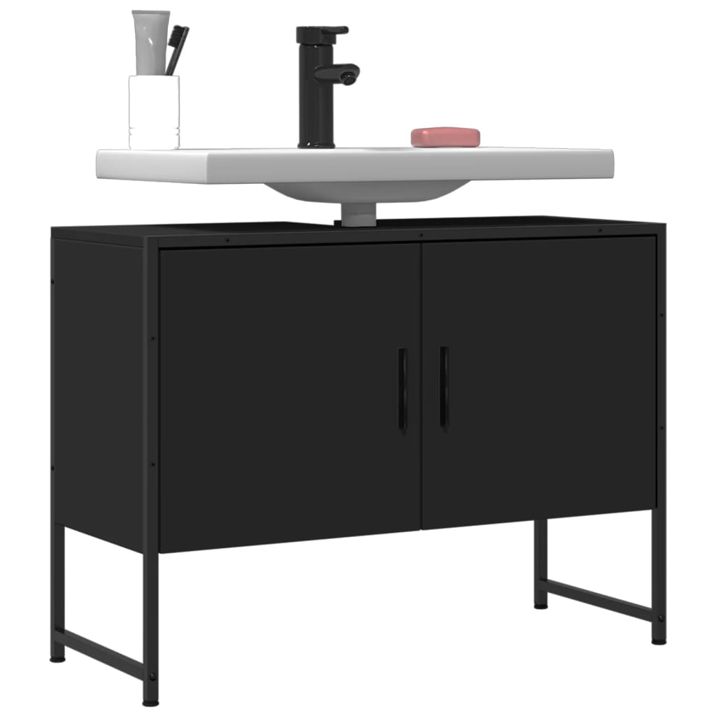 Håndvask Skab Sort 80x33x60 cm Træ Materiale