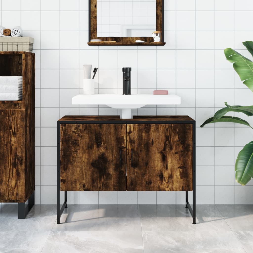 Håndvask underskab røget eg 80x33x60 cm træmateriale