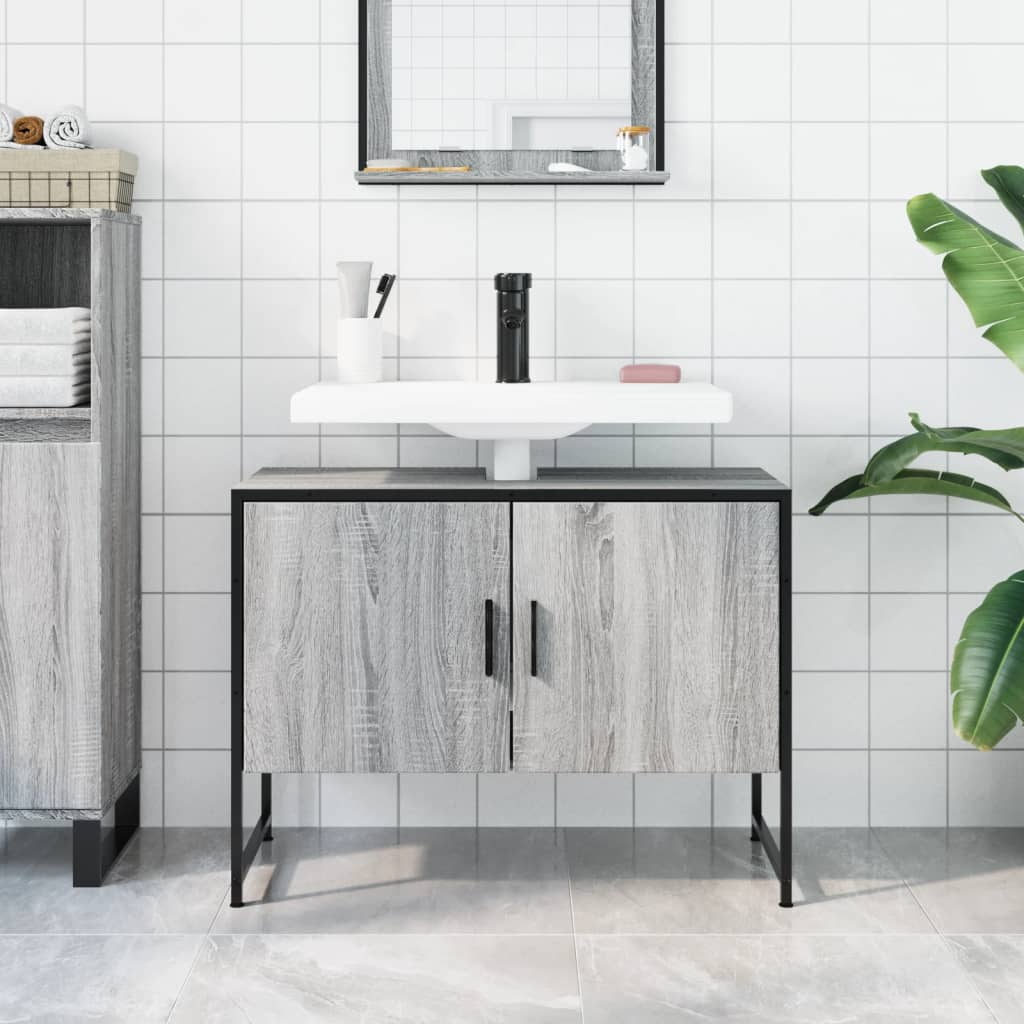 Håndvask Skab Grå Sonoma 80x33x60 cm Træ Materiale