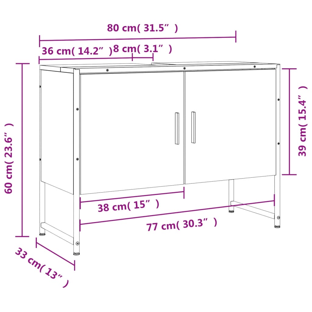 Håndvask Skab Brun Eg Look 80x33x60 cm