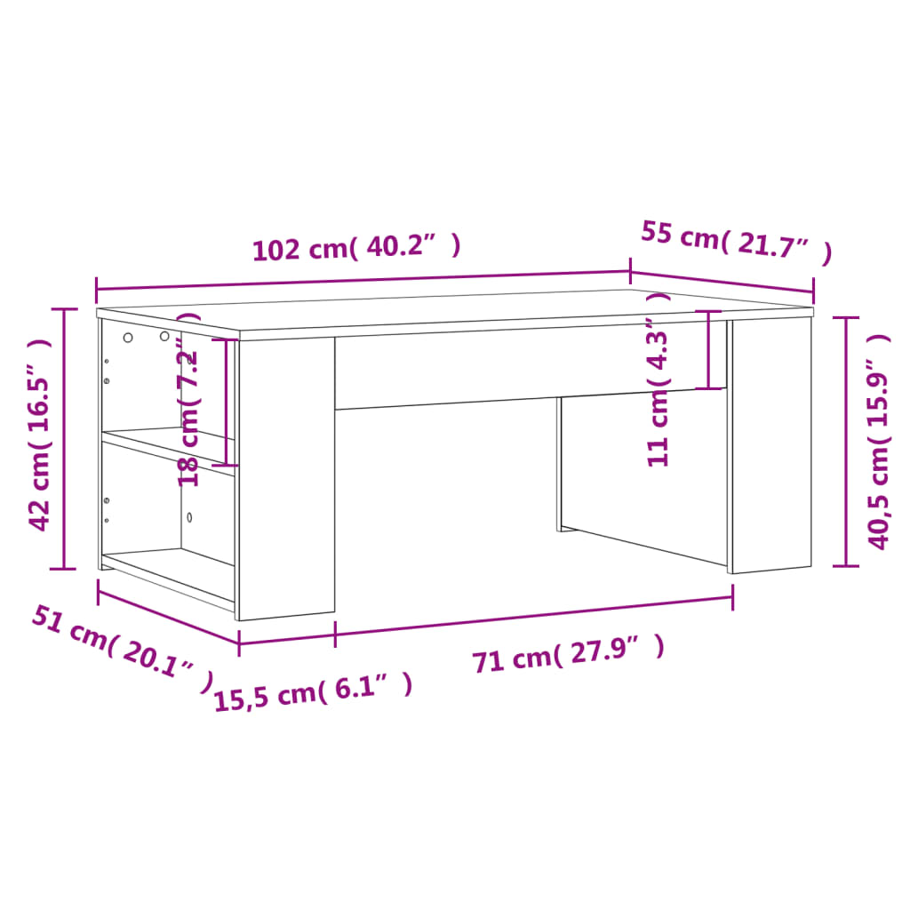 Sofabord Hvid 102x55x42 cm Træ Materiale
