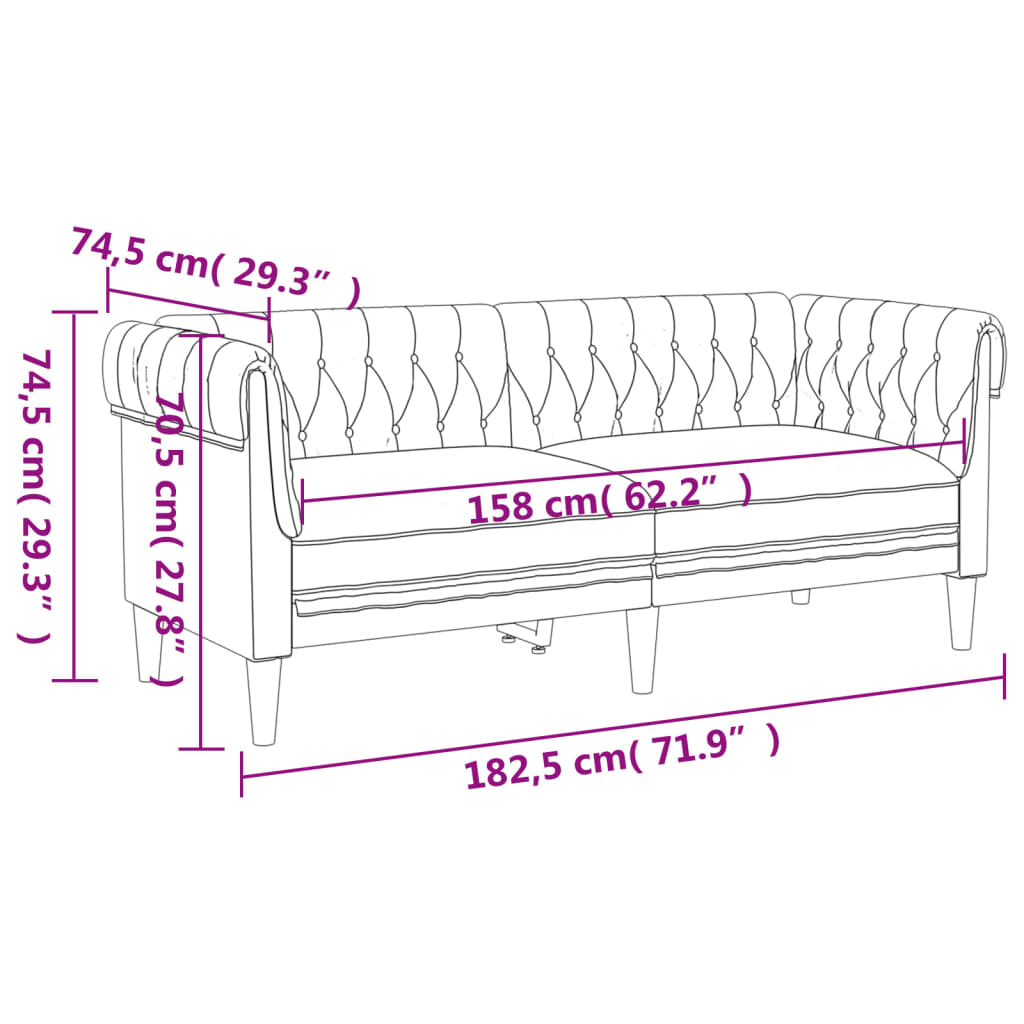Chesterfield sofa 2-personers lysegråt stof