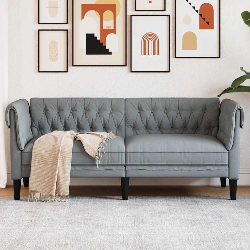 Chesterfield sofa 2-personers lysegråt stof