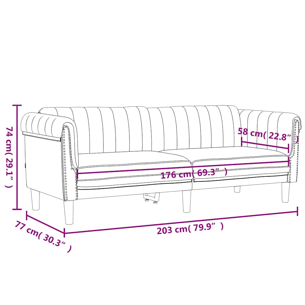 Sofa 3-personers pink fløjl