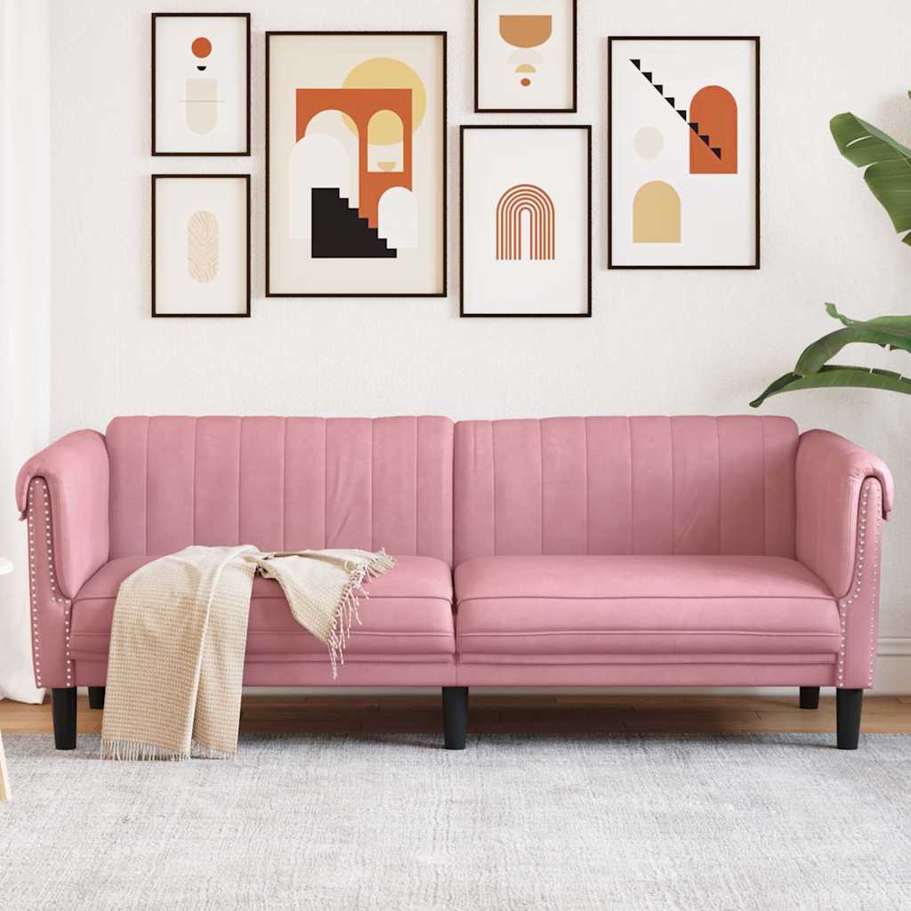 Sofa 3-personers pink fløjl