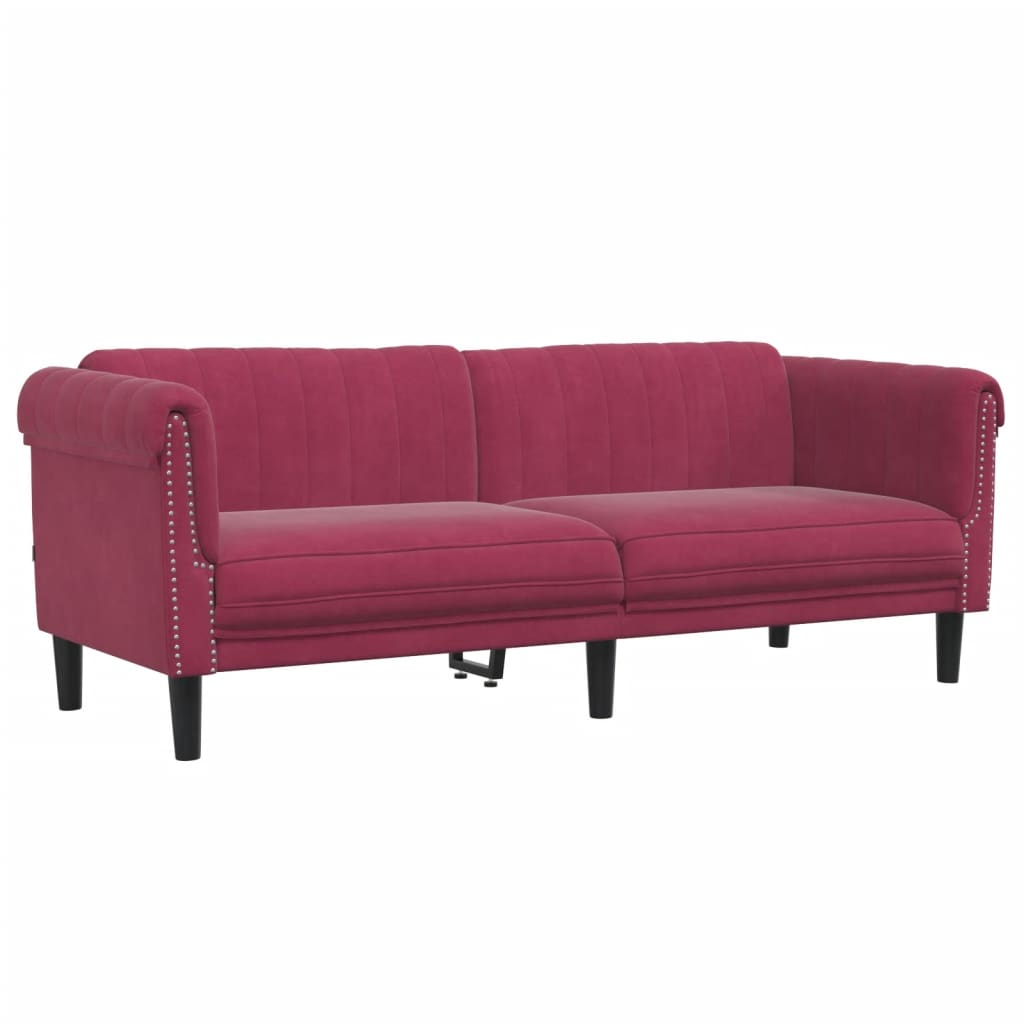Sofa 3-personers vinrød fløjl