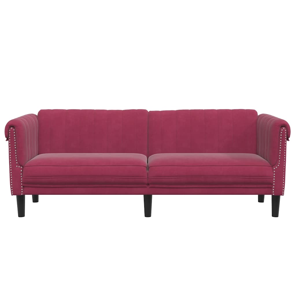 Sofa 3-personers vinrød fløjl