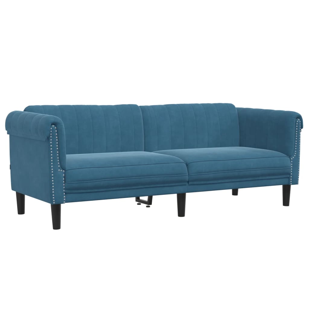 Sofa 3-personers blå fløjl