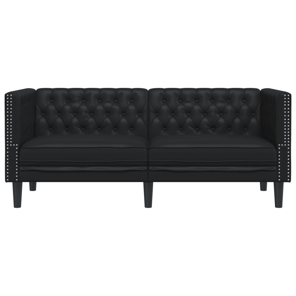 Chesterfield Sofa 2-personers sort imiteret læder