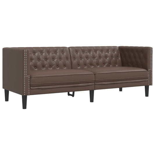 Chesterfield-Sofa 3-Sitzer Braun Kunstleder