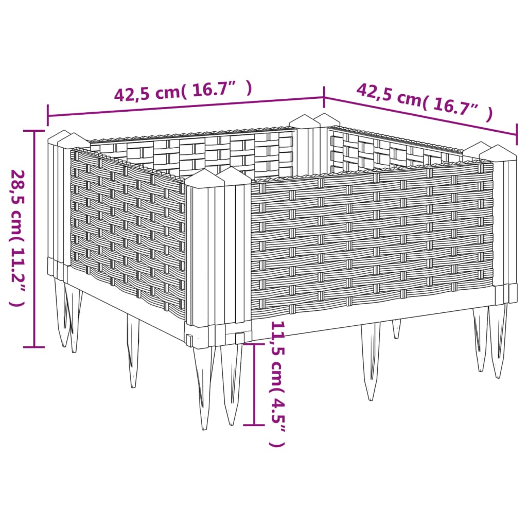 Plantekasse med jordspyd Sort 42,5x42,5x28,5 cm PP