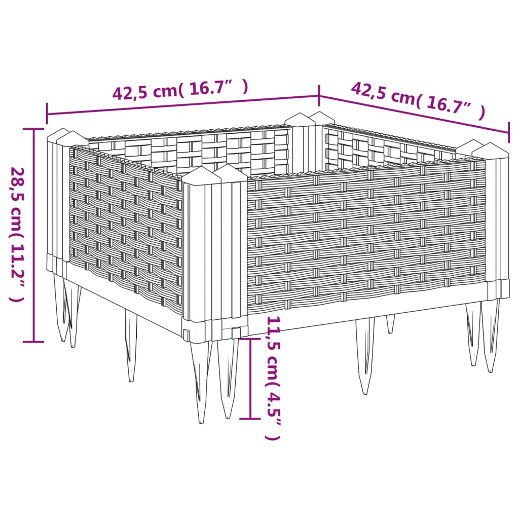 Plantekasse med jordspyd Lysegrå 42,5x42,5x28,5 cm PP