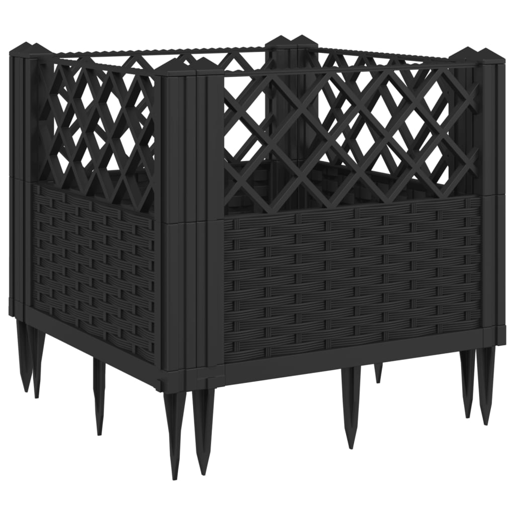 Plantekasse med jordspyd Sort 43,5x43,5x43,5 cm PP