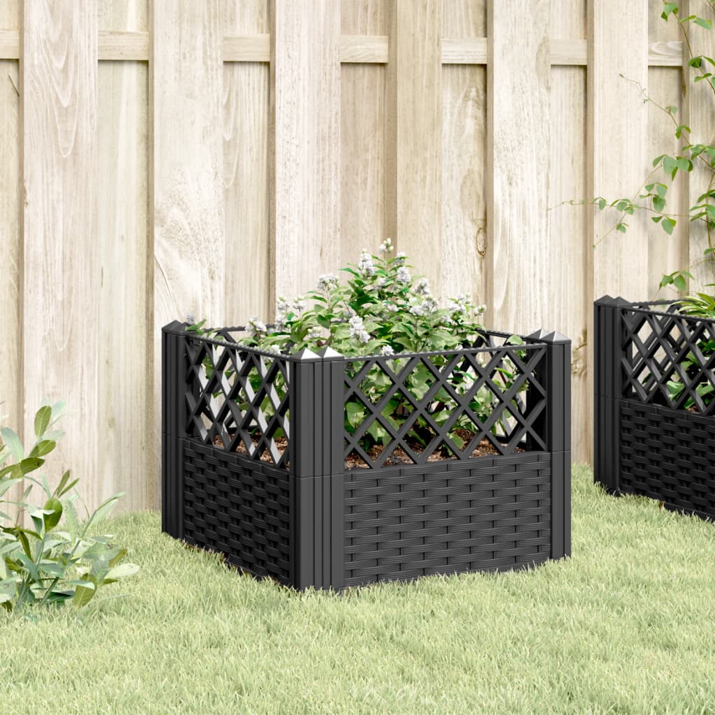 Plantekasse med jordspyd Sort 43,5x43,5x43,5 cm PP