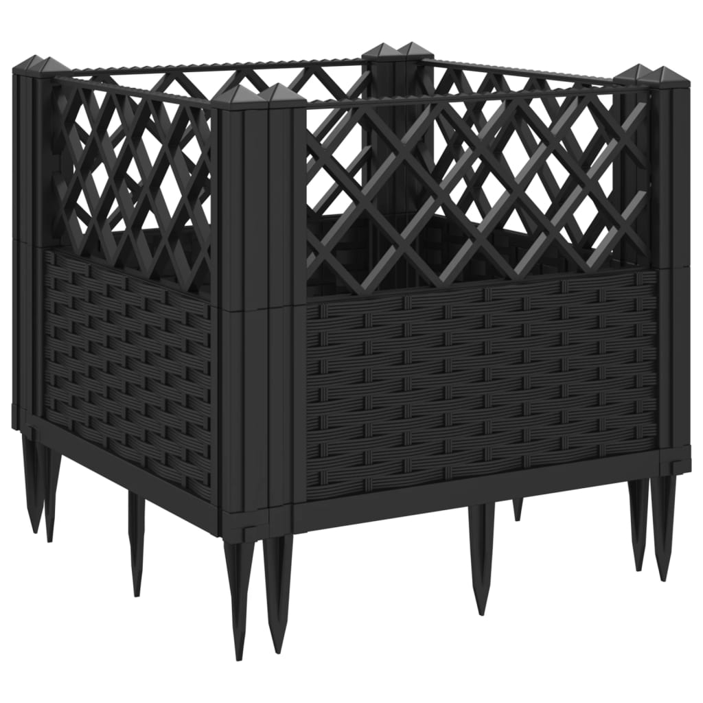Plantekasse med jordspyd Sort 43,5x43,5x43,5 cm PP
