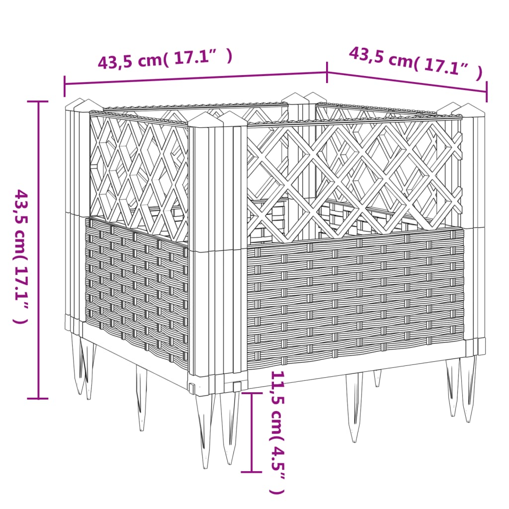 Plantekasse med jordspyd Sort 43,5x43,5x43,5 cm PP
