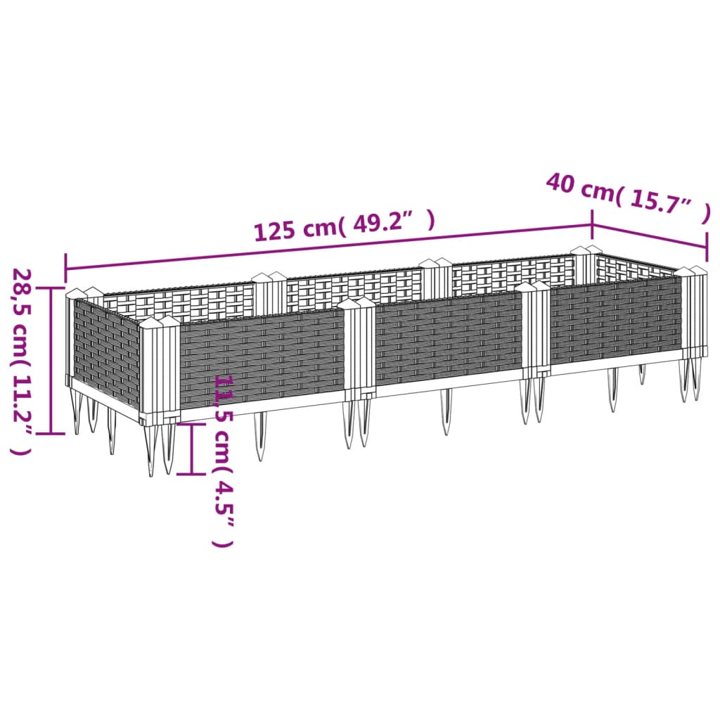 Plantekasse med jordspyd Hvid 125x40x28,5 cm PP