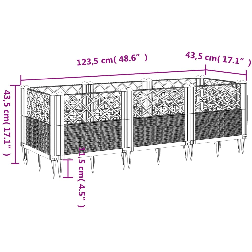 Plantekasse med jordspyd Brun 123,5x43,5x43,5 cm PP