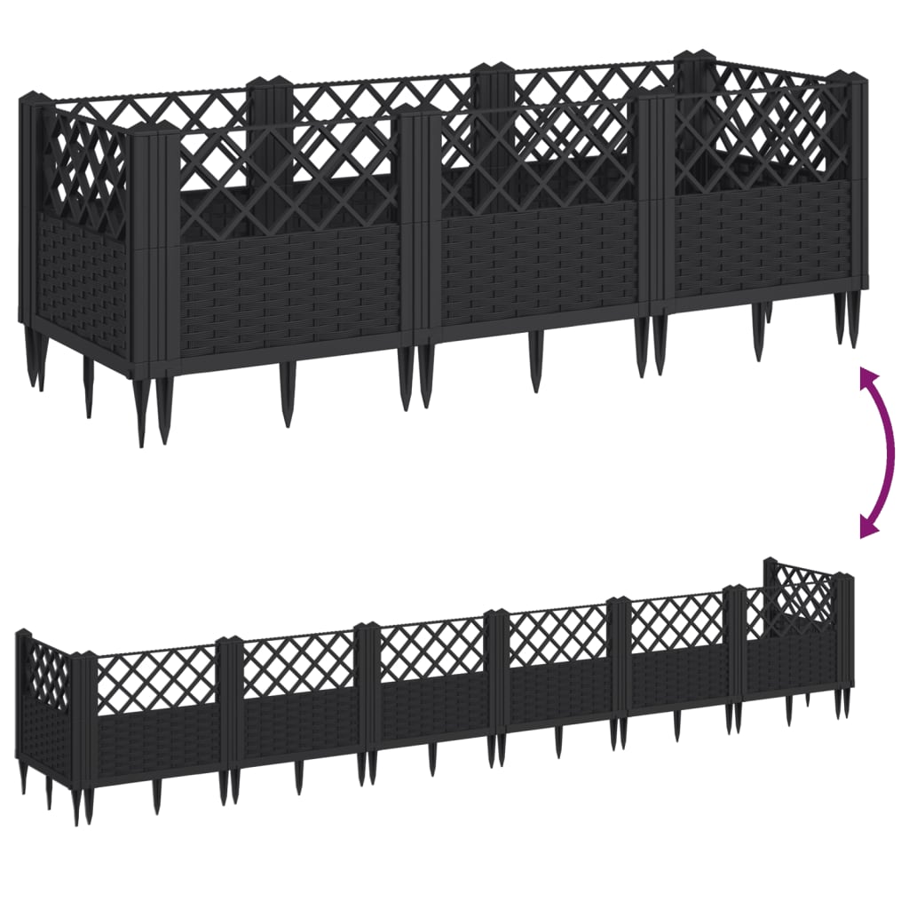 Plantekasse med jordspyd Sort 123,5x43,5x43,5 cm PP