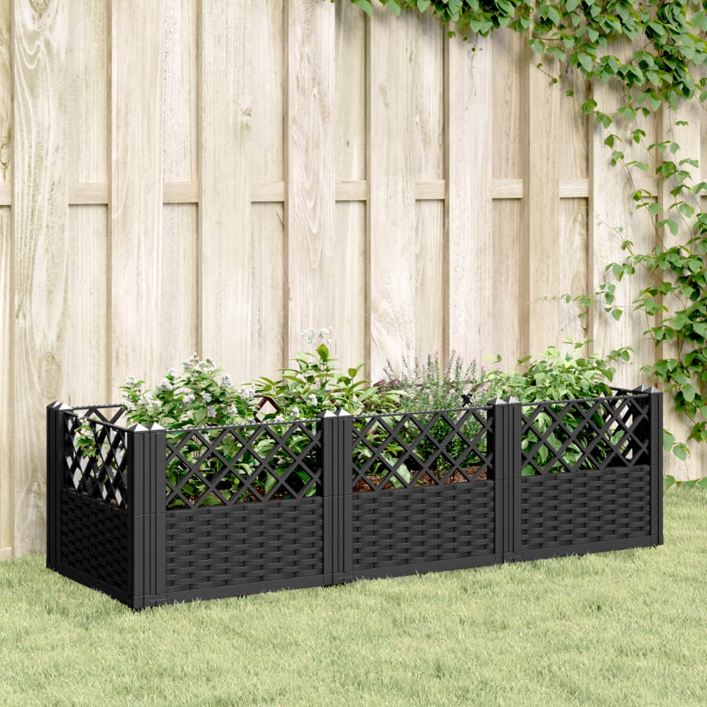 Plantekasse med jordspyd Sort 123,5x43,5x43,5 cm PP