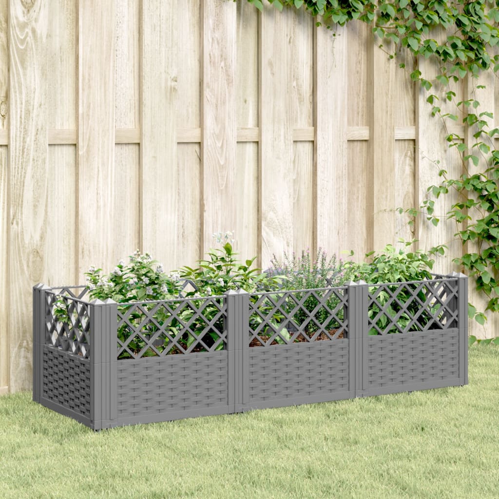 Plantekasse med jordspyd Lysegrå 123,5x43,5x43,5 cm PP