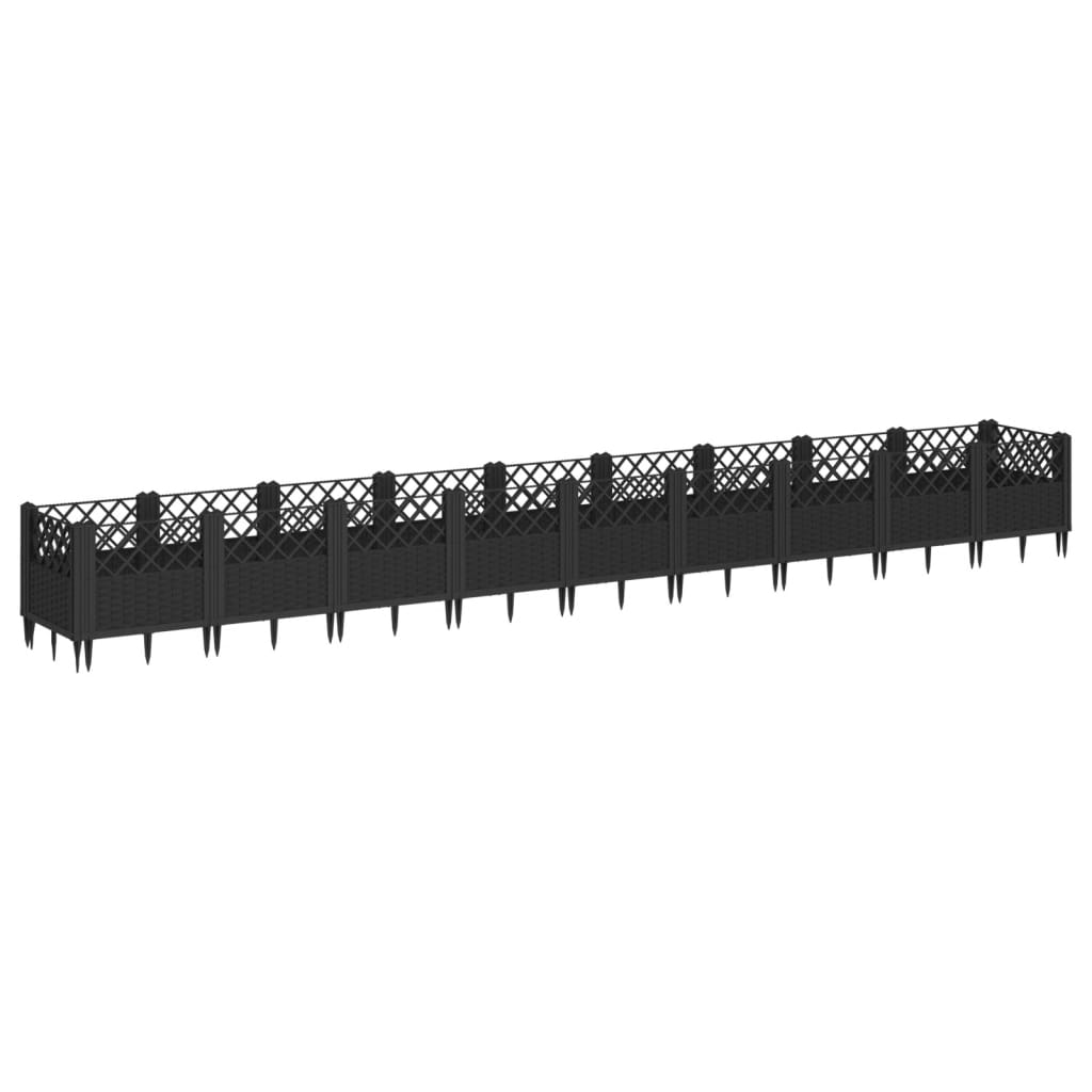 Plantekasse med jordspyd Sort 363,5x43,5x43,5 cm PP