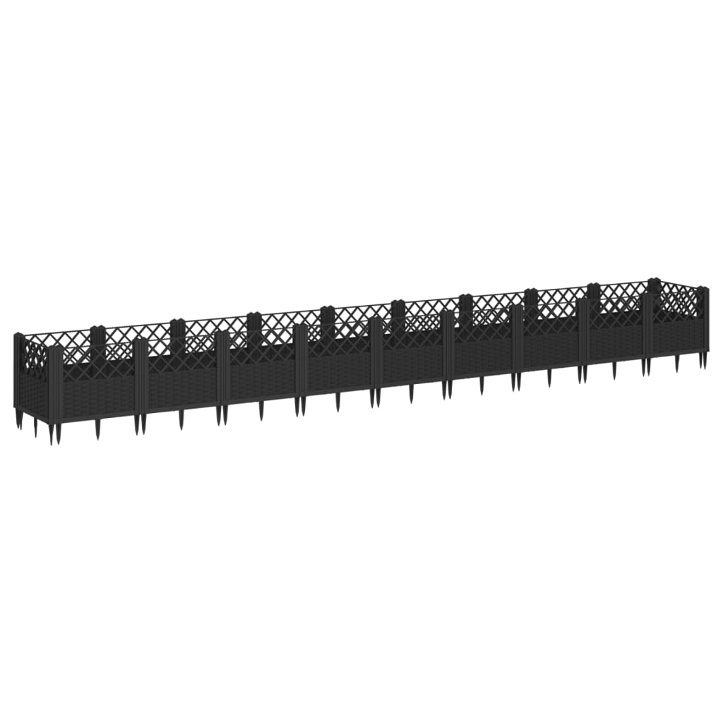 Plantekasse med jordspyd Sort 363,5x43,5x43,5 cm PP