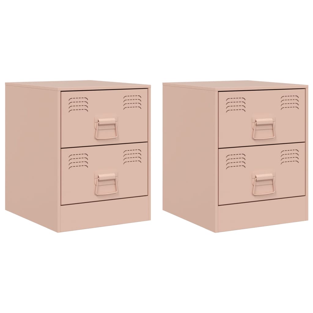 Sengeborde 2 stk Pink 34,5x39x44 cm Stål