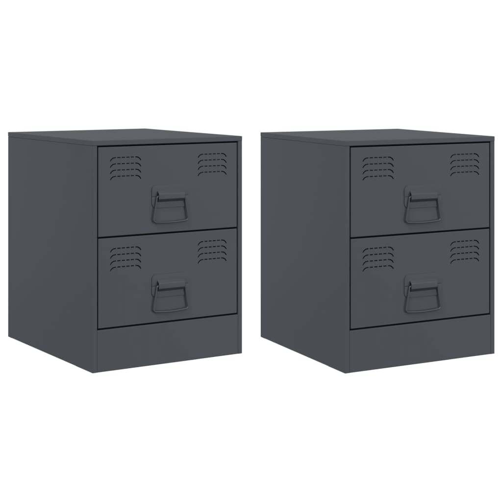 Sengeborde 2 stk Antracit 34,5x39x44 cm stål