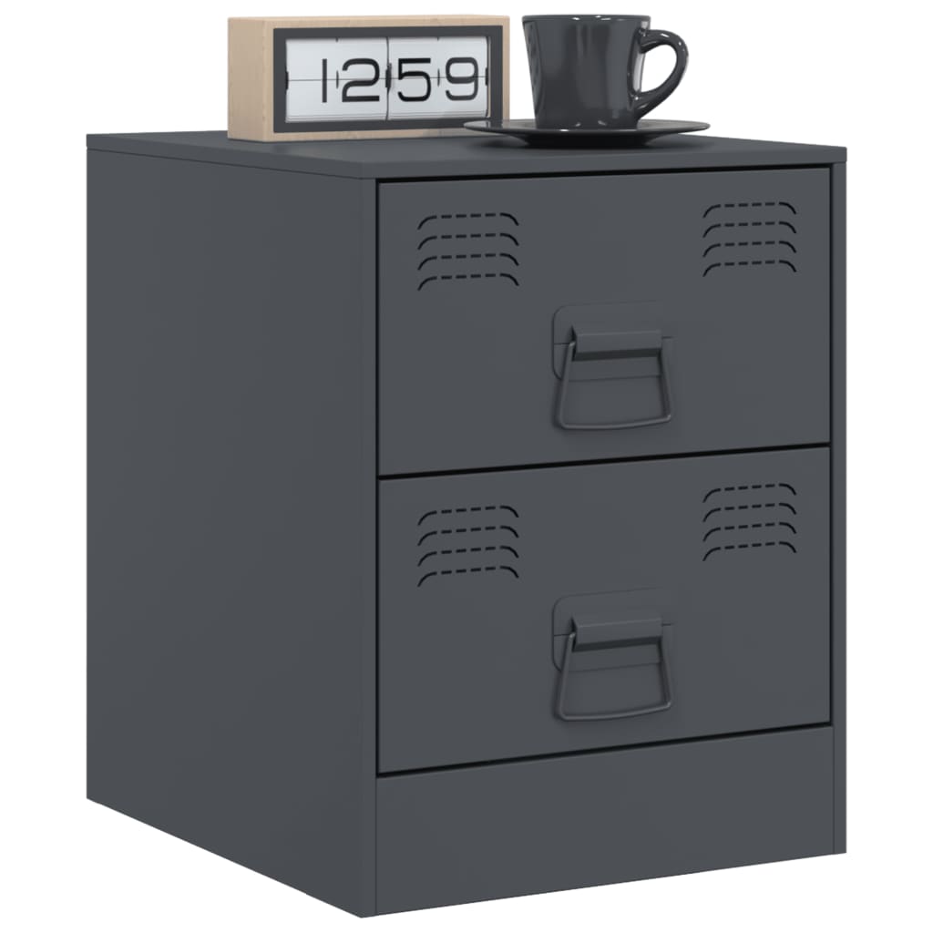 Sengeborde 2 stk Antracit 34,5x39x44 cm stål