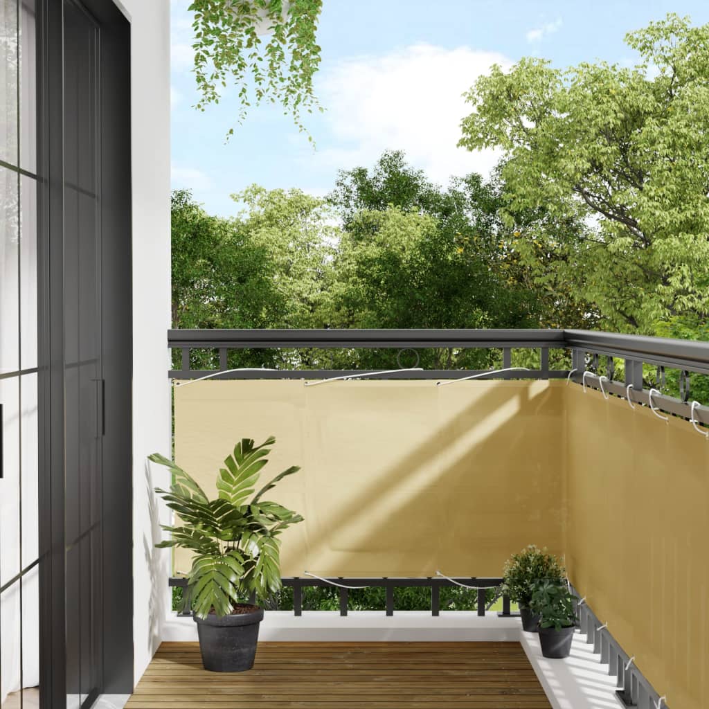Balkon privatskærm sandfarvet 75x600 cm 100% polyester Oxford