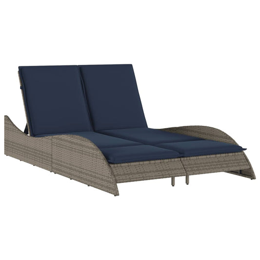 Sonnenliege mit Kissen Grau 114x205x73 cm Poly Rattan