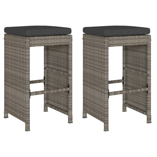 Garten-Barhocker mit Kissen 2 Stk. Grau Poly Rattan
