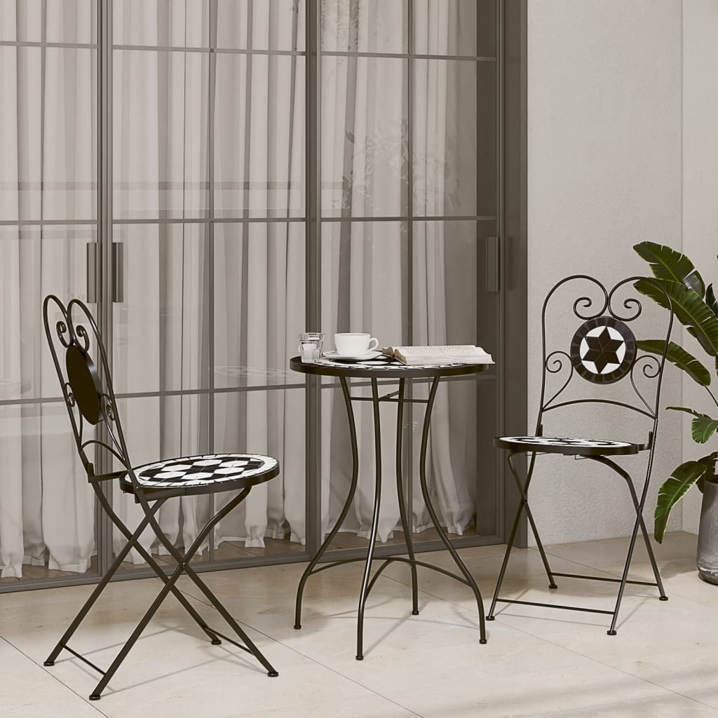 Mosaik Bistro Bord Sort og Hvid Ø50x70 cm Keramik