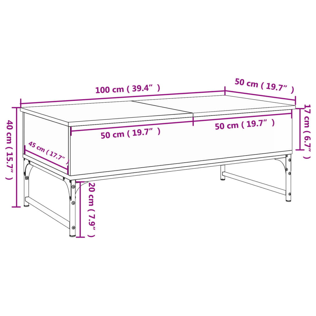 Sofabord Brun Eg Look 100x50x40 cm Træ Materiale Metal
