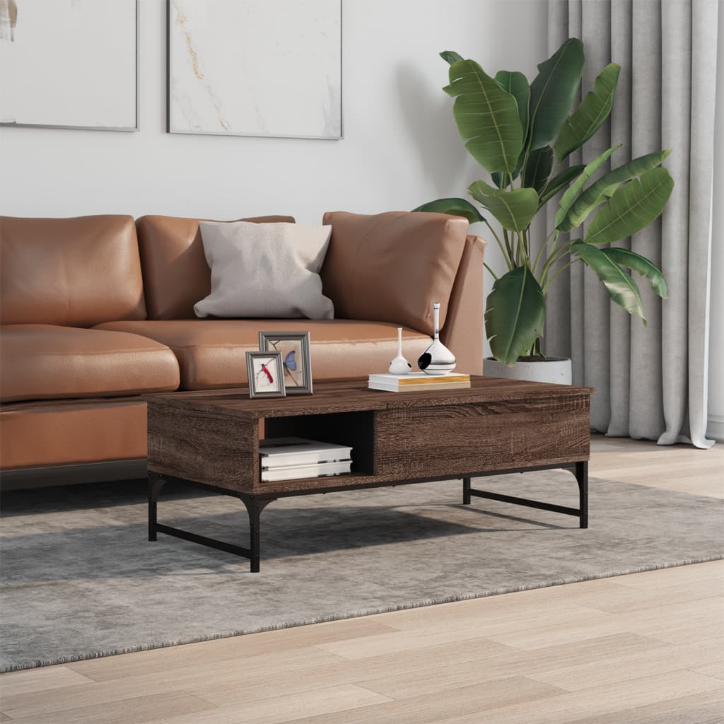 Sofabord Brun Eg Look 100x50x35 cm Træ Materiale Metal