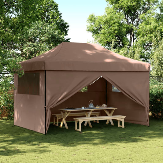 Festtelt foldbar pop-up med 4 sidepaneler Brun