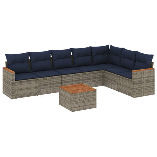 8-teiliges Gartensofa-Set mit Kissen, grau, Polyrattan