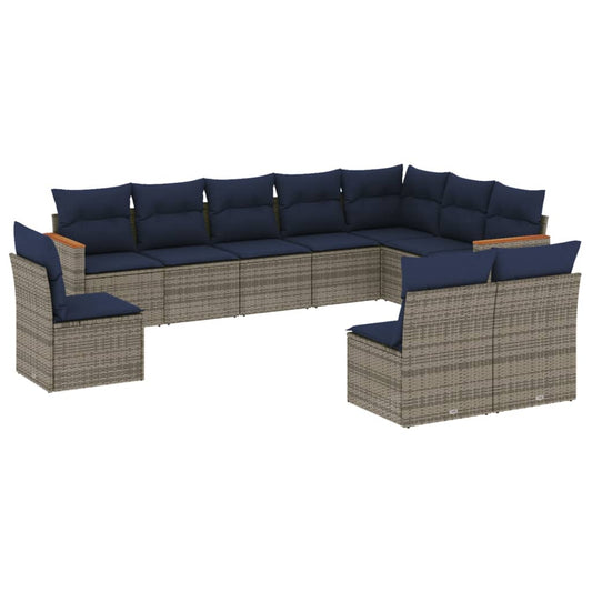 10-teiliges Gartensofa-Set mit Kissen, grau, Polyrattan
