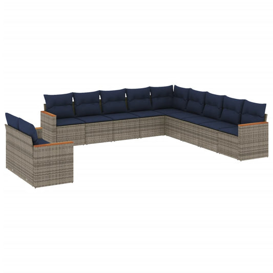 11-teiliges Gartensofa-Set mit Kissen, grau, Polyrattan