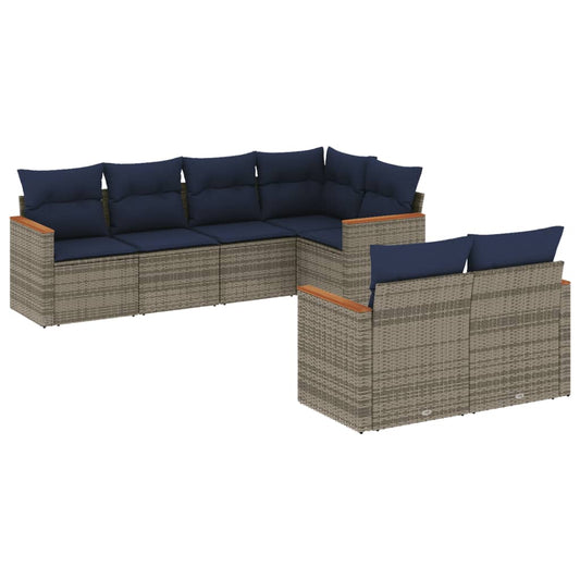 7-teiliges Gartensofa-Set mit Kissen, grau, Polyrattan