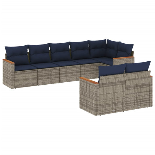 8-teiliges Gartensofa-Set mit Kissen, grau, Polyrattan