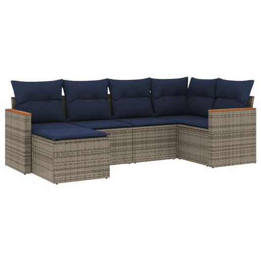 6-teiliges Gartensofa-Set mit Kissen, grau, Polyrattan